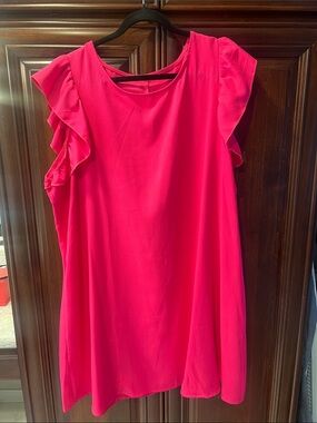 Bright Pink Ruffle Sleeve Swing Dress